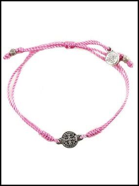 Handwoven String Bracelet with Silver Tone Medal Religious Charm Adjustable